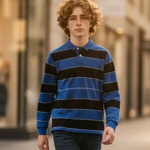 NEW GapKids Long Sleeve Polo Shirt Blue/Brown Sz XXL (14-16)(ID65)